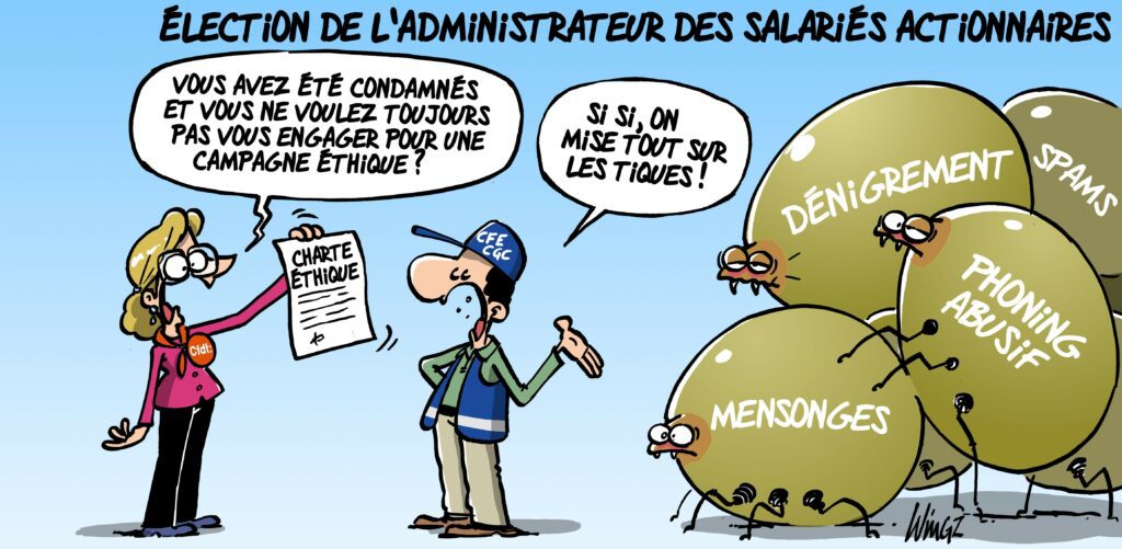 ÉLECTION ADMINISTRATEUR REPRÉSENTANT LES SALARIÉS ACTIONNAIRES AGIR 4 DOPAGE ET TAMBOUILLE ELECTORALE ? POUR LA CFDT C’EST NON !
Dessin wingz