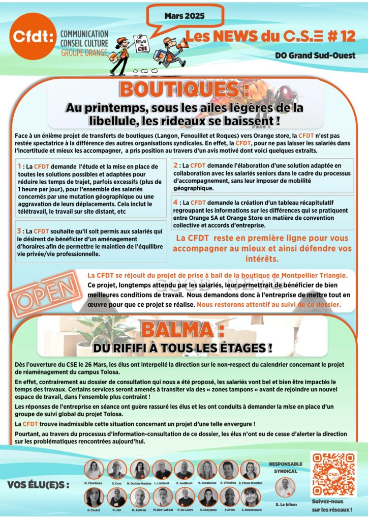 LES NEWS DU CSE DOGSO 12
BOUTIQUES : Au printemps, sous les ailes légères de la libellule, les rideaux se baissent !
BALMA : DU RIFIFI À TOUS LES ÉTAGES !
