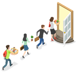 dessin
personnes franchissant un porte les uns après les autres