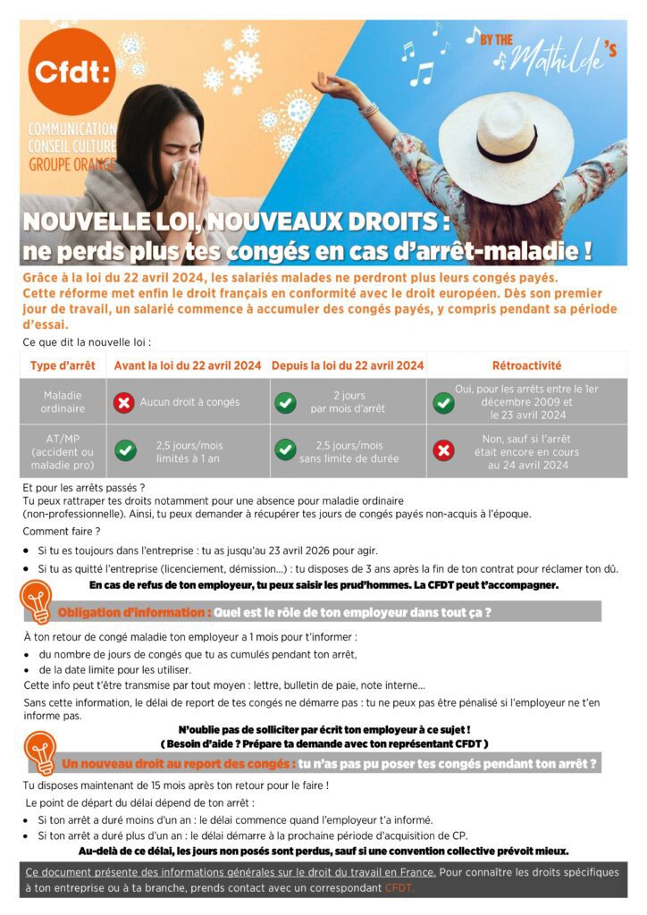 Les Mathilde's 6 NOUVELLE LOI, NOUVEAUX DROITS : ne perds plus tes congés en cas d’arrêt-maladie !