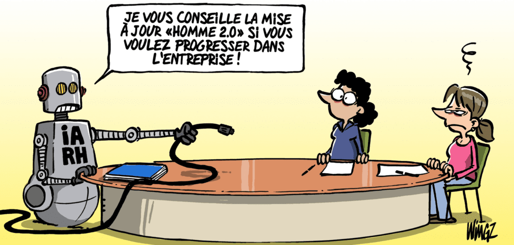 Dessin wingz NÉGOCIATION POUR L’ÉGALITÉ PROFESSIONNELLE #3 À LA DEMANDE DE LA CFDT, LA DIRECTION INTÉGRE UN CHAPITRE SUR L’IA DANS L’ACCORD 