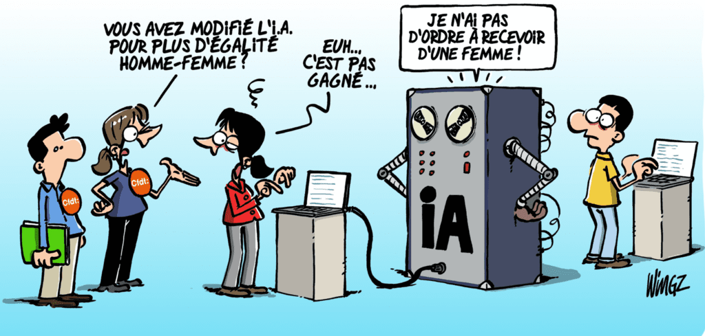 Dessin wingz : NÉGOCIATION POUR L’ÉGALITÉ PROFESSIONNELLE #4
LA CFDT PROPOSE À LA DIRECTION UNE RÉDACTION
DU CHAPITRE SUR L’IA PRÉVU DANS L’ACCORD